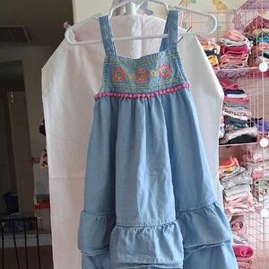 Jumping Beans Blue Denim Kids Dress with Floral Accents